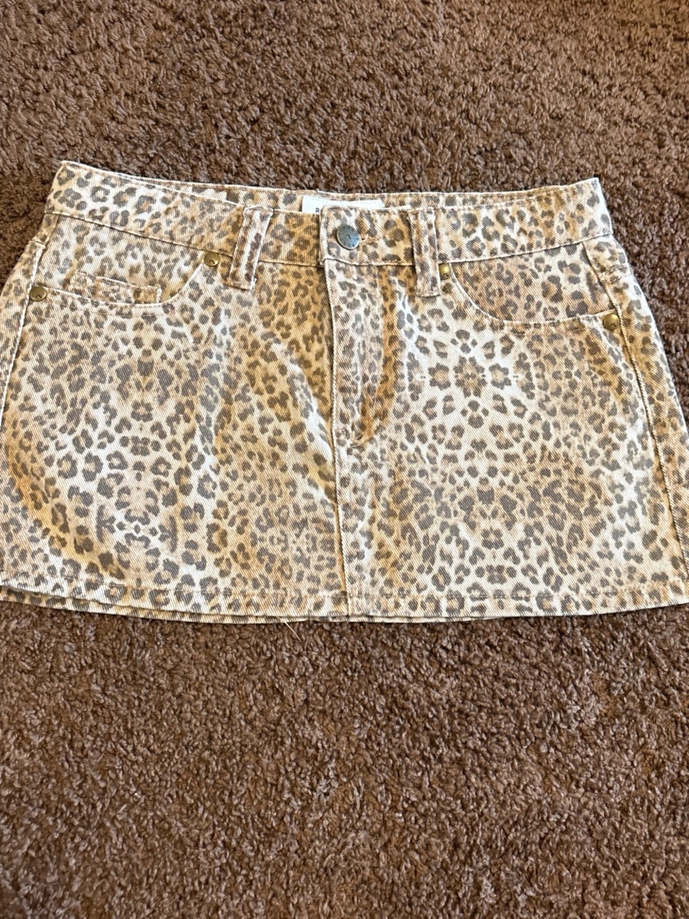 Rusty Beige Leopard Print Denim Mini Skirt